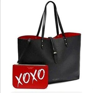 Victoria's Secret Black Tote Bag with Removable Red XOXO Zippered Clutch Makeup